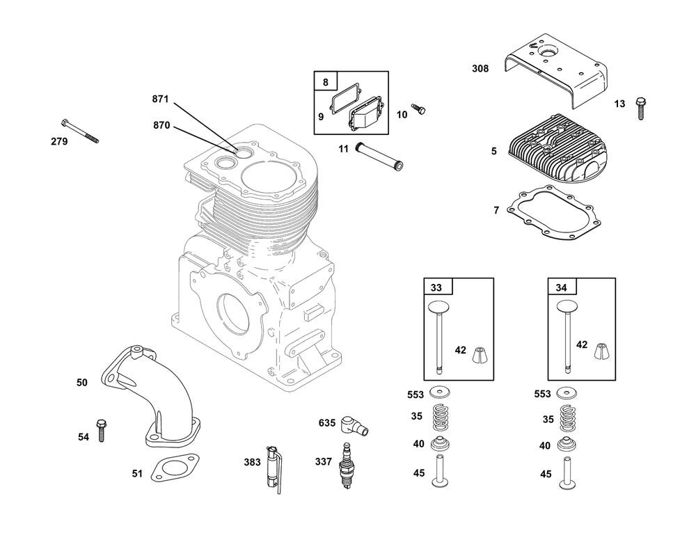 Cylinder Head Group Diagram and Parts List for 243431-3135-08  Briggs and Stratton Engine